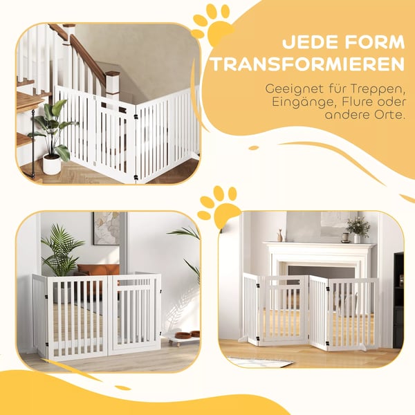 PawHut trappegitter uden boring foldbart afspærringsgitter sikkerhedsgitter 4 dele fritstående med 2 støttefødder hvid 81 cm