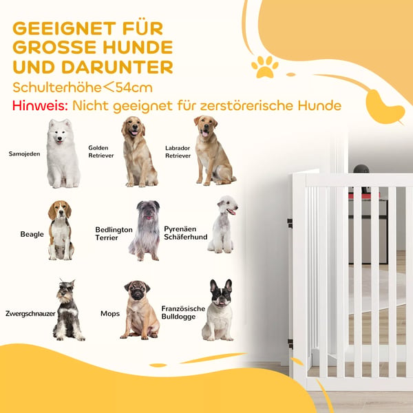 PawHut trappegitter uden boring foldbart afspærringsgitter sikkerhedsgitter 4 dele fritstående med 2 støttefødder hvid 81 cm