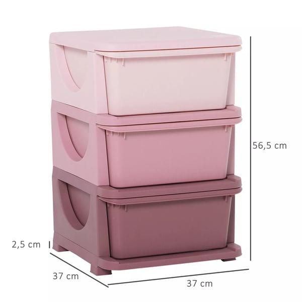 HOMCOM Legetjsorganisator med 3 skuffer til brnevrelse – Lyserd Rosa, 37x37x56,5 cm