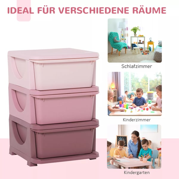 HOMCOM Legetjsorganisator med 3 skuffer til brnevrelse – Lyserd Rosa, 37x37x56,5 cm
