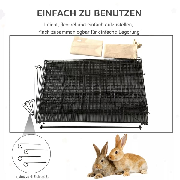 PawHut Løbegård til Smådyr i Metal & Polyethylen - Beige/Sort, 220x103x103 cm