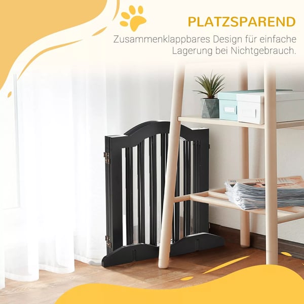 PawHut Hundegitter Sikkerhedsgitter - 3-delt, foldbart, MDF/træ, sort, 154,5x29,5x61cm