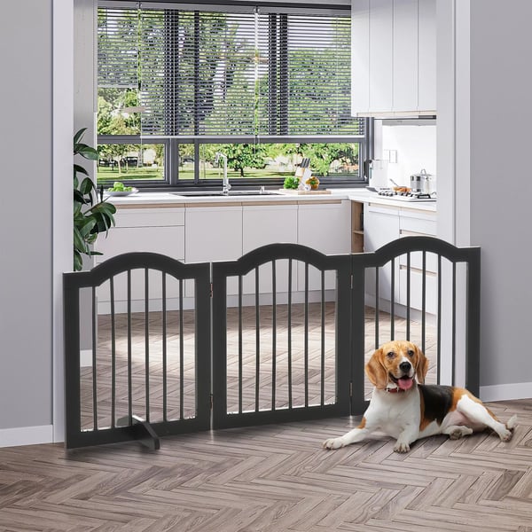 PawHut Hundegitter Sikkerhedsgitter - 3-delt, foldbart, MDF/træ, sort, 154,5x29,5x61cm