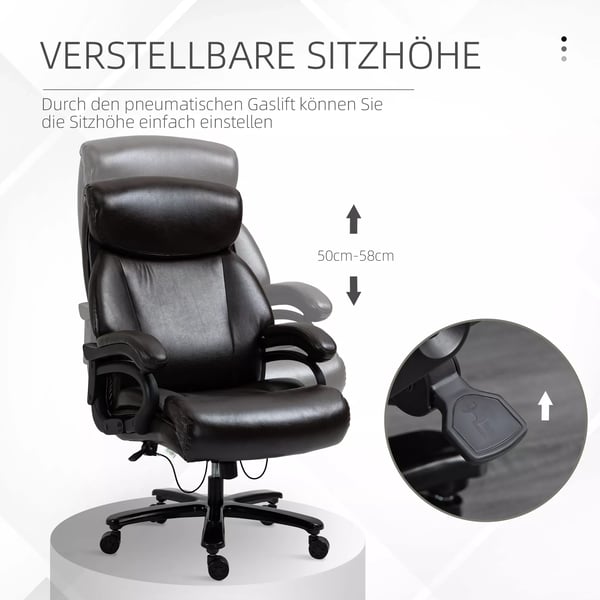 Pöytätuoli PU-Nahkaa, Ruskea - Ergonominen, Säädettävä, Kallistuva, 180kg Kantavuus