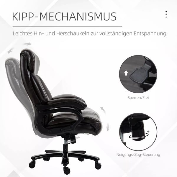 Pöytätuoli PU-Nahkaa, Ruskea - Ergonominen, Säädettävä, Kallistuva, 180kg Kantavuus