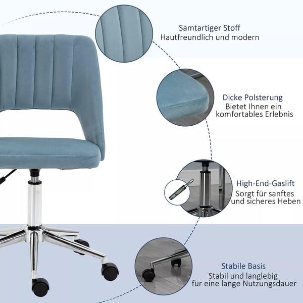 Vinsetto Kontorstol Drejestol Skrivebordsstol Hjdejusterbar 360 Drejelig Bl Fljl Polyester