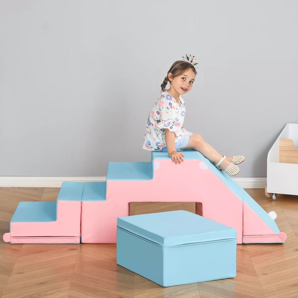 HOMCOM Soft Play Byggesæt 2-pak - Lyserød+Blå Kunstlæder