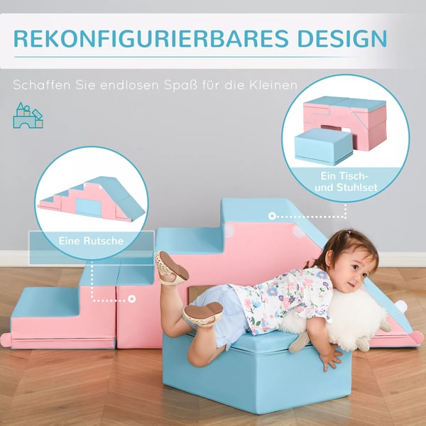 HOMCOM Soft Play Byggesæt 2-pak - Lyserød+Blå Kunstlæder