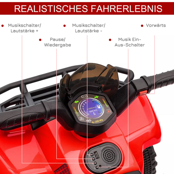 HOMCOM Mini el-fyrhjuling för barn 18-36 månader, barnfordon med frontljus, eldriven barnmotorcykel, rosa