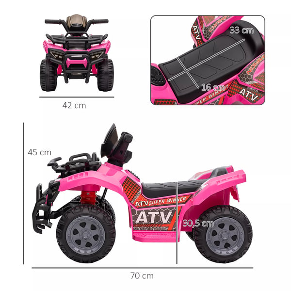 HOMCOM Elektrisk ATV til Børn 18-36 mdr - Pink Metal/Plastik Barns ATV med LED-lys
