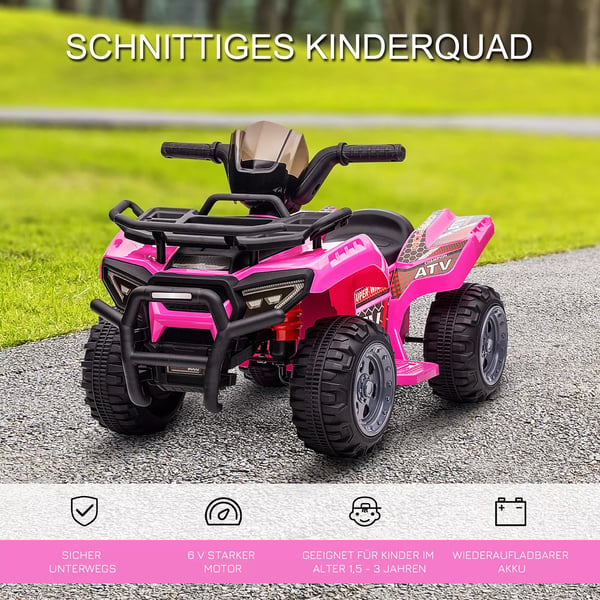 HOMCOM Elektrisk ATV til Børn 18-36 mdr - Pink Metal/Plastik Barns ATV med LED-lys