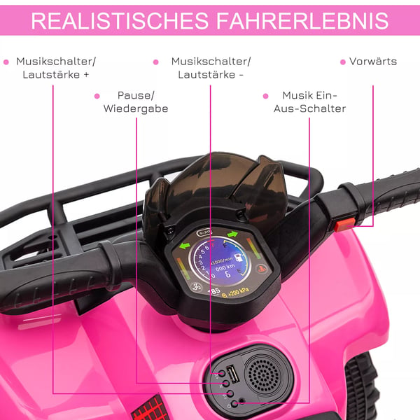 HOMCOM Elektrisk ATV til Børn 18-36 mdr - Pink Metal/Plastik Barns ATV med LED-lys