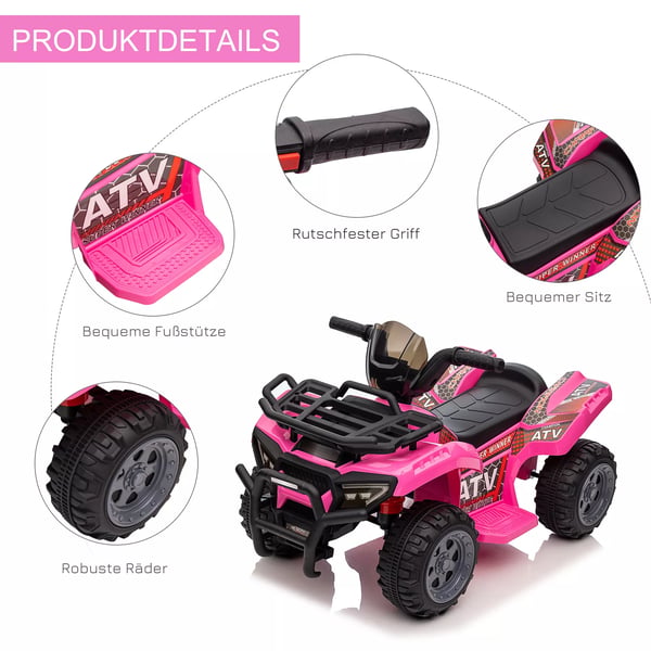 HOMCOM Elektrisk ATV til Børn 18-36 mdr - Pink Metal/Plastik Barns ATV med LED-lys