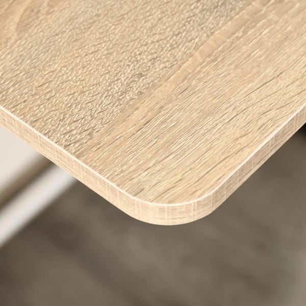HOMCOM Skrivebord, moderne computertisk med opbevaringshylde & kabelgennemføring, metalstel, hvid+eg, 84x45x85cm