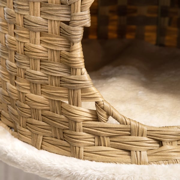 PawHut Kradsetræ Rattan med Kattehule & Sisalstammer, Legetøjsbold, 95 cm, Natur/Beige