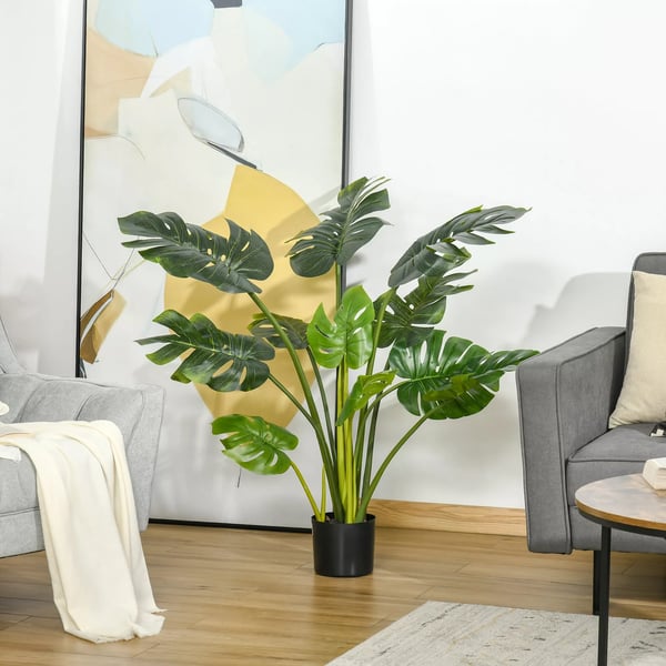 HOMCOM Kunstig Monstera Plante med Potte, Grøn/Sort, 110 cm