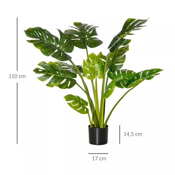 HOMCOM Kunstig Monstera Plante med Potte, Grøn/Sort, 110 cm