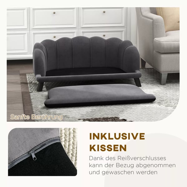 PawHut Luksus hundesofa med ryglæn og træben, mørkegrå, 98,5x60,5x35,5 cm