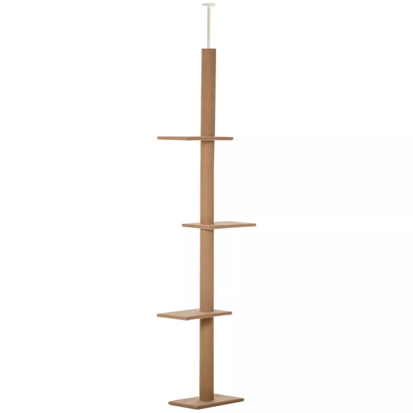 PawHut Säädettävä Raapimispuu Kissa, Leikkipuu, Vaaleanruskea, 43x27x228-260cm