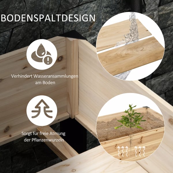 Outsunny højbed, stort plantekasse i massivt træ & stål, 120x60x74 cm, natur+sort