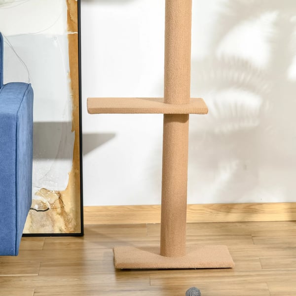 PawHut Kradsetræ til Katte - Justerbart, 4 Platforme, Lysebrun, 43x27x228-260cm, Spånplade & Polyester Plys