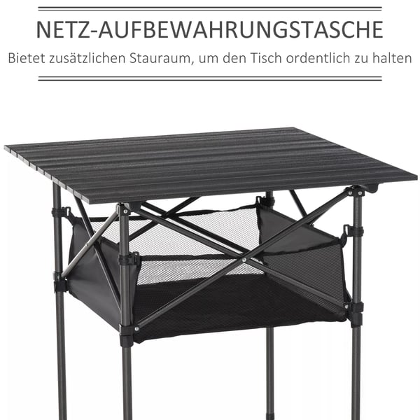 Outsunny campingbord, sammenklappeligt aluminiumsbord, let, bærbart med netlomme, sort, 70x70x69 cm