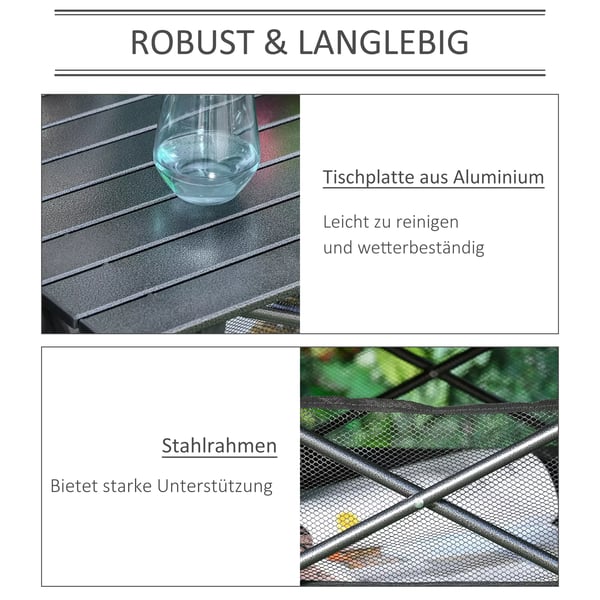 Outsunny campingbord, sammenklappeligt aluminiumsbord, let, bærbart med netlomme, sort, 70x70x69 cm