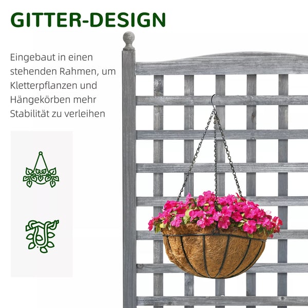 Outsunny plantekasse med espalier, blomsterkasse til klatreplanter, træ, lysegrå, 64x28x120 cm