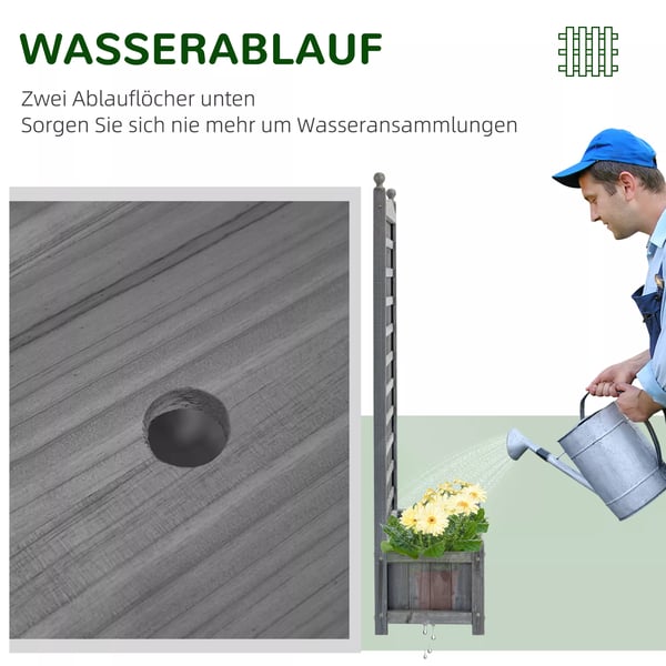 Outsunny plantekasse med espalier, blomsterkasse til klatreplanter, træ, lysegrå, 64x28x120 cm