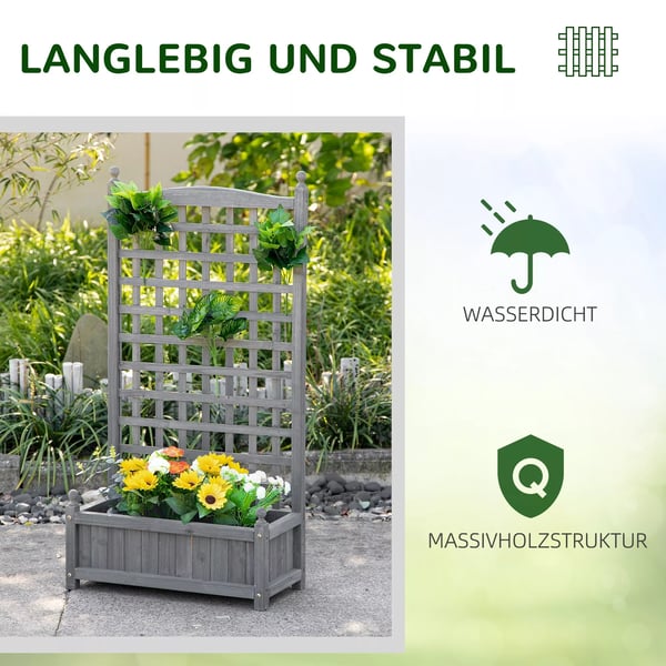 Outsunny plantekasse med espalier, blomsterkasse til klatreplanter, træ, lysegrå, 64x28x120 cm