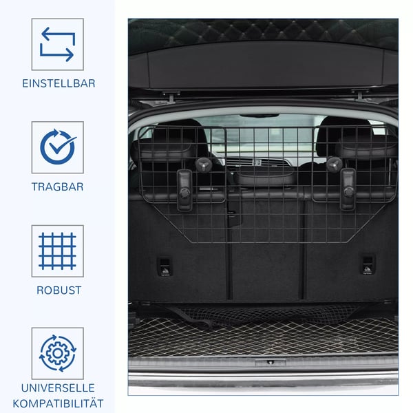 hundegitter, universelt bagagerumsgitter til bil, justerbart hundegitter, metal, sort, (90-120)x40,5 cm