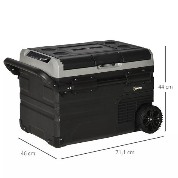 Outsunny Bilkøleboks 40L med Kompressor, LED Lys, Hjul, 12/24V DC & 110-240V AC, Grå/Sort