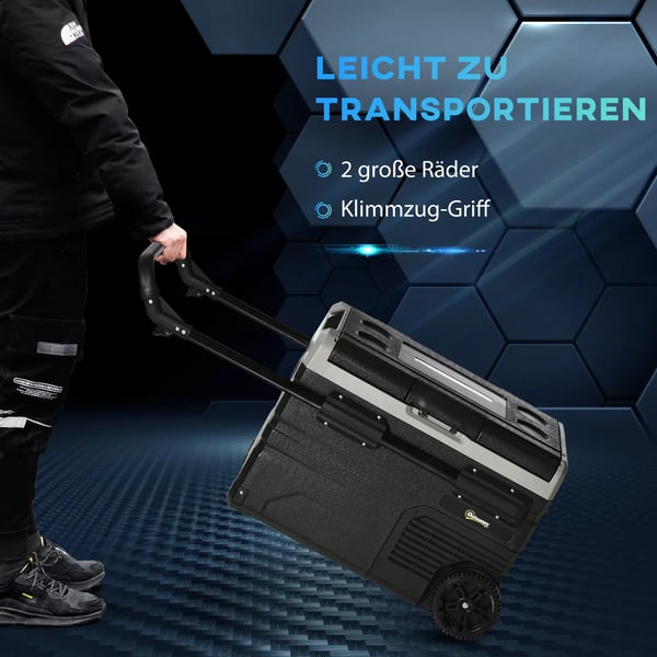 Outsunny Bilkøleboks 40L med Kompressor, LED Lys, Hjul, 12/24V DC & 110-240V AC, Grå/Sort