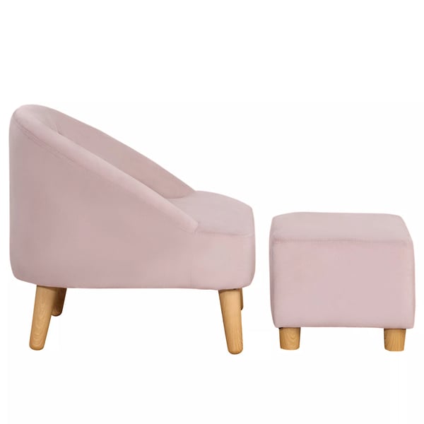 HOMCOM børnestol med fodskammel - Hyggelig sofa til børn fra 3 år, fløjlslook, eukalyptustræ, rosa, 51x51x50 cm