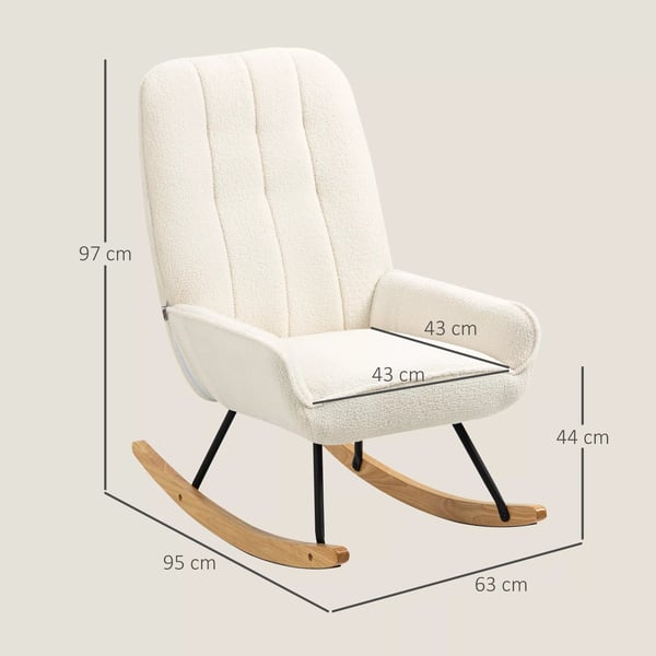 HOMCOM Gyngestol med Sherpa Fleece i Cremeweiß - Komfortabel Sherpa Fleece Gyngestol til Stue/Børneværelse, Max 150 kg, 63x95x97cm