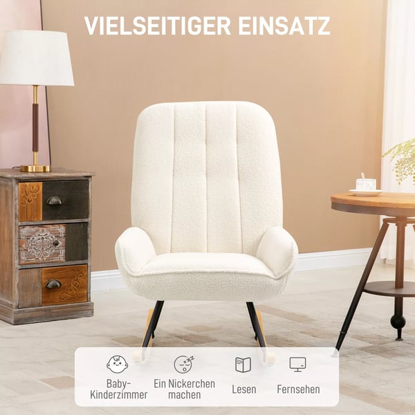 HOMCOM Gyngestol med Sherpa Fleece i Cremeweiß - Komfortabel Sherpa Fleece Gyngestol til Stue/Børneværelse, Max 150 kg, 63x95x97cm