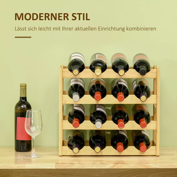 Vinreol Flaskestativ Bambus Naturtræ 16 Flasker 43x23,5x38cm