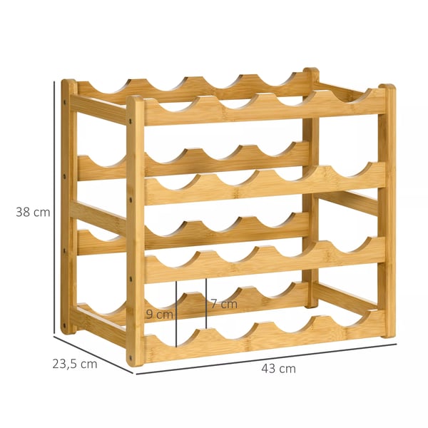 Vinreol Flaskestativ Bambus Naturtræ 16 Flasker 43x23,5x38cm