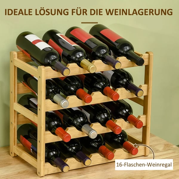 Vinreol Flaskestativ Bambus Naturtræ 16 Flasker 43x23,5x38cm