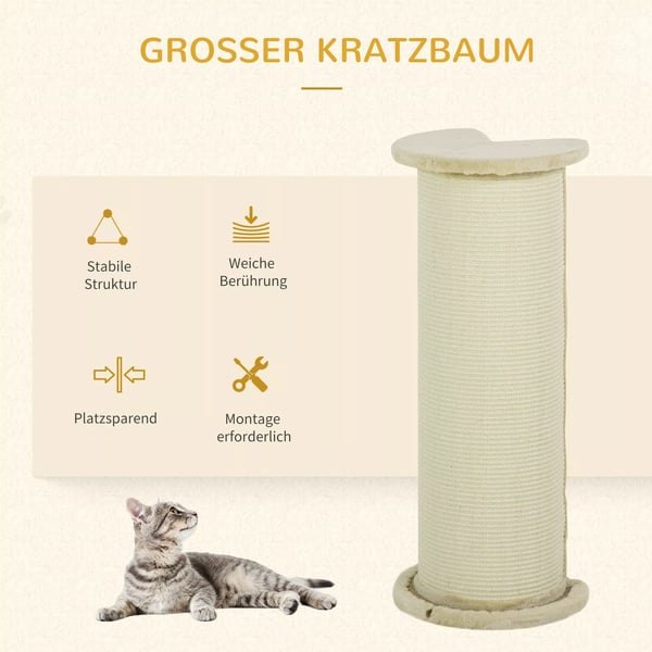 PawHut kissan raapimispuu 85cm kermanvalkoinen - puu/polyesteri