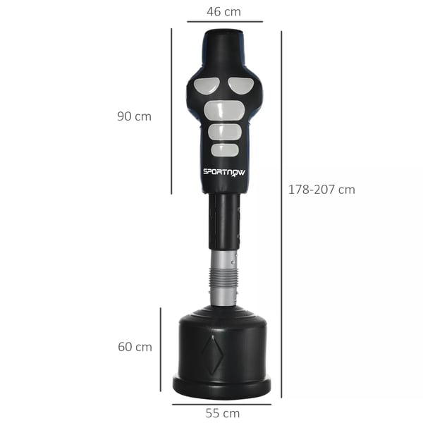SPORTNOW Boksesæk - Fritstående boksepartner med HDPE-base, højdejusterbar (178-207 cm) til hjemmetræning. Materiale: HDPE, PVC, PU. Farver: Sort, Grå