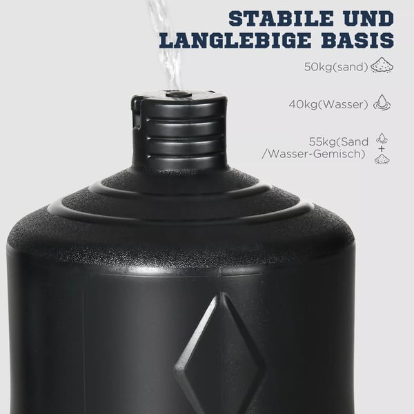 SPORTNOW Boksesæk - Fritstående boksepartner med HDPE-base, højdejusterbar (178-207 cm) til hjemmetræning. Materiale: HDPE, PVC, PU. Farver: Sort, Grå