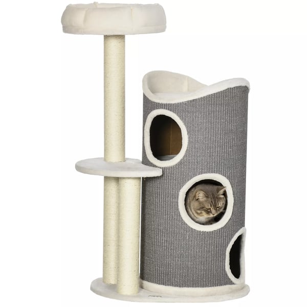 PawHut Kradsetre 109cm Katteleg med Kradsepale, Sisal, Hvid+Gra