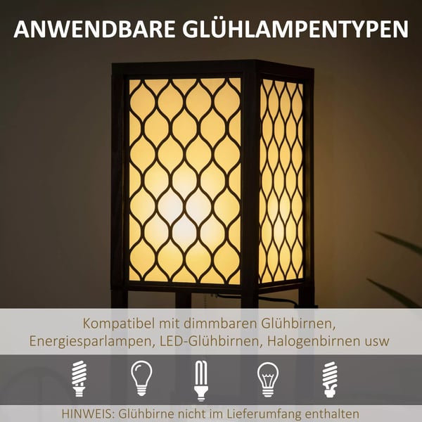 Gulvlampe med hylde & dobbeltlys, 40W, E27, trækkontakt, til stue, soveværelse
