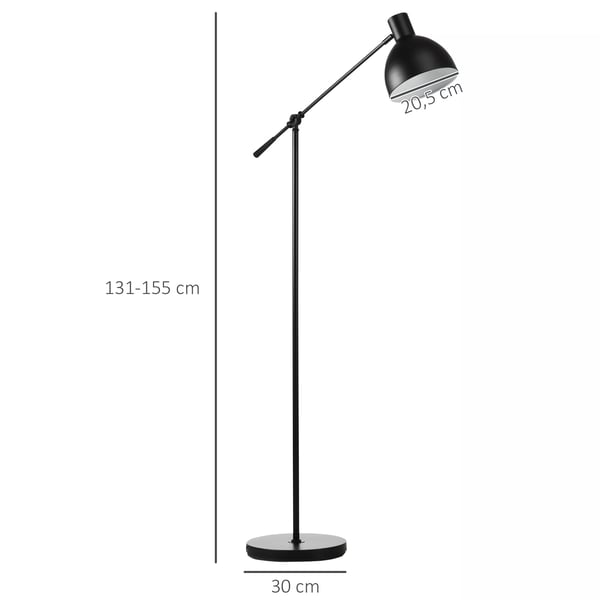 Stålampe i Sort Stål - Justerbar, Industrielt Design, Ideel til Arbejds- eller Læsebelysning - H: 131-155 cm