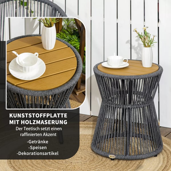 Outsunny havebord bistrobord sofabord med plastbordplade og justerbare fødder, til terrasse, mørkegrå+natur