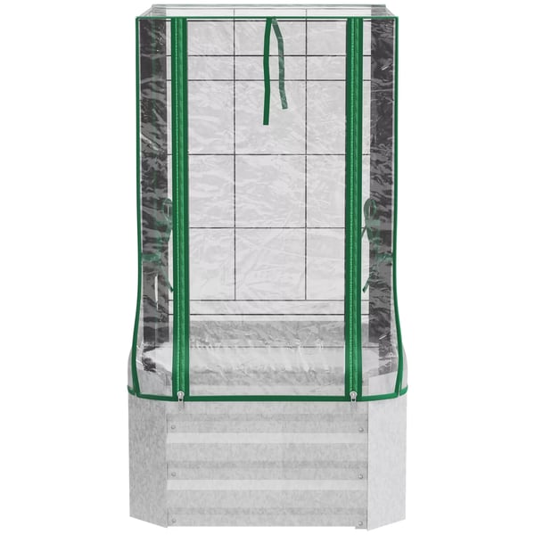 Outsunny Højbed med Drivhus & Espalier - Stål/PVC, Sølv/Grøn, 53x53x90cm