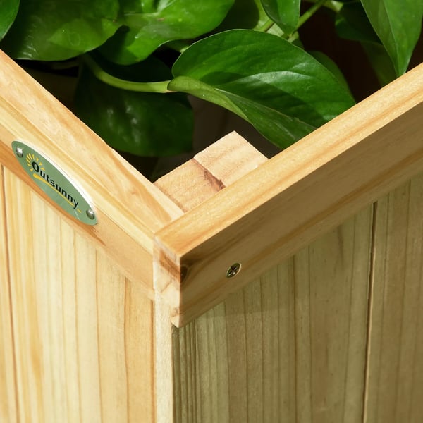 Outsunny Lhjbed med foldbar espalier, plantekasse med privatlivsskrm, 133 x 165 cm rumdeler med 4 blomsterkasser, Naturtr i grantr