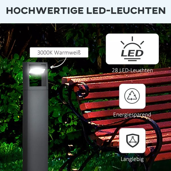 Outsunny Havebelysning Stolpelampe Mørkegrå Aluminium/Glas IP65 Justerbar 90cm H høj L lys