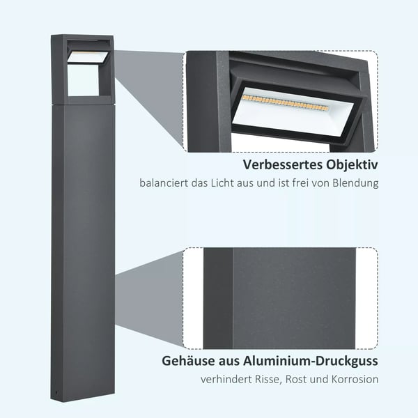 Outsunny Havebelysning Stolpelampe Mørkegrå Aluminium/Glas IP65 Justerbar 90cm H høj L lys